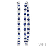 2.5 MM Round Cut Sapphire and 2 1/2 ctw Round Cut Diamond Precious Inside-Out Alternating Hoop Earrings in 14K White Gold